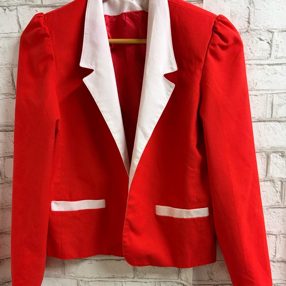 Vintage Red Contrast-Trim Women's Two Piece Suit Skirt & Jacket